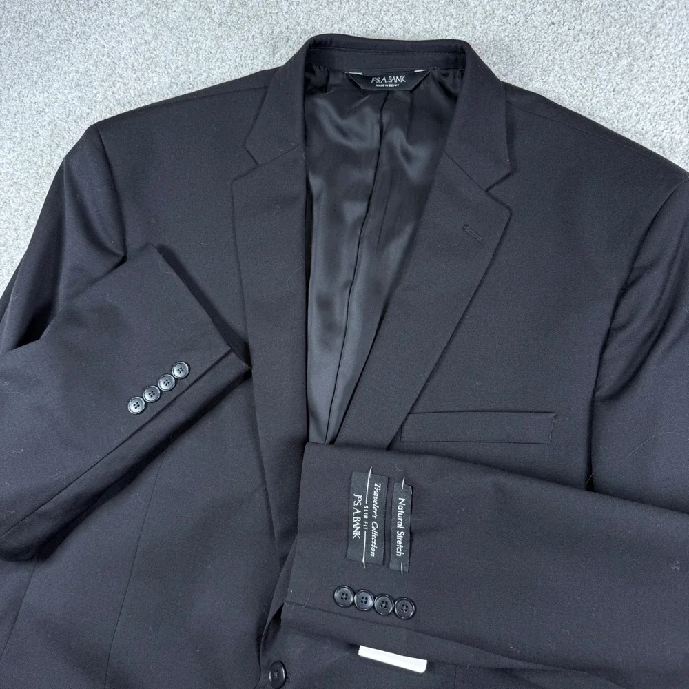 NEW Jos A Bank Sport Coat Mens 48L Black Traveler's Slim Fit 100% Wool